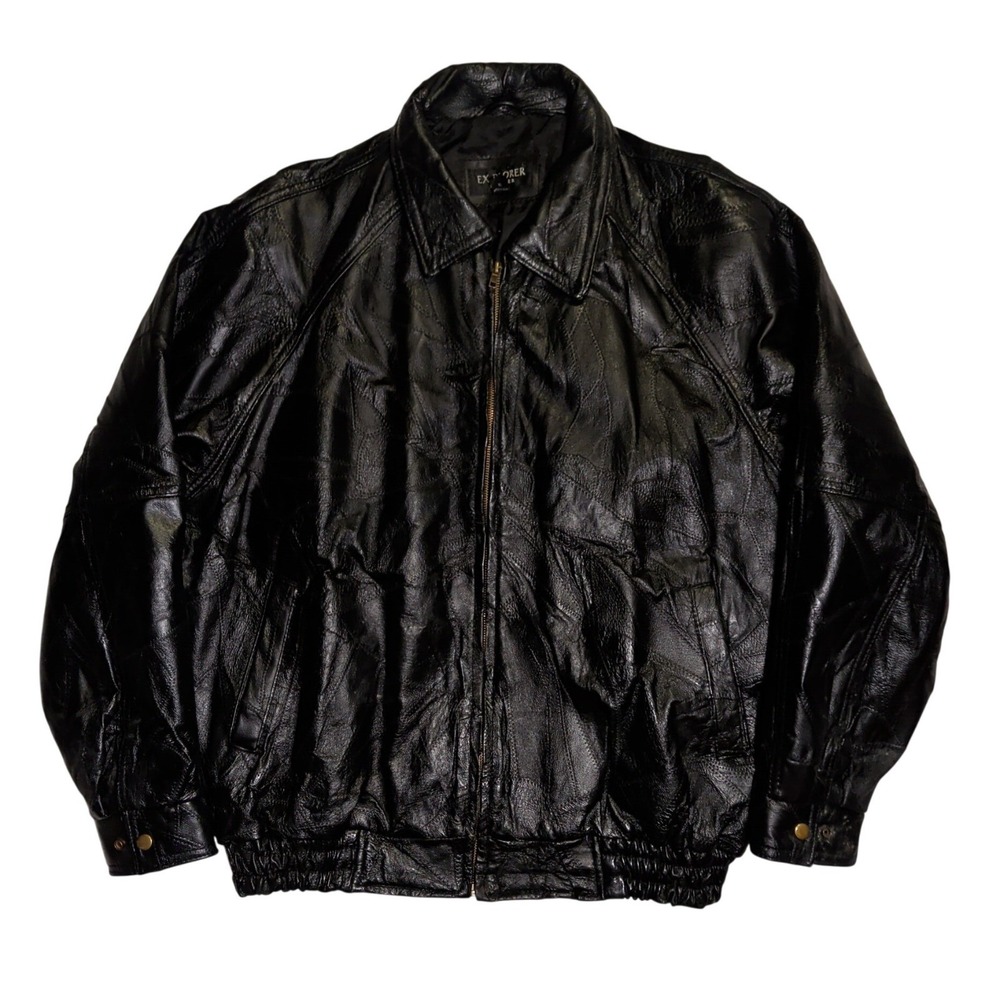 Vintage Y2K Patchwork Leather Jacket Mens Size XL Quilted Grunge Goth Punk Biker